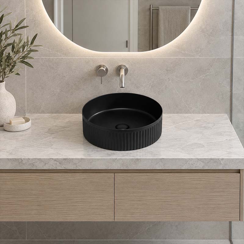 Infinity Round Ceramic Above Counter Basin NO Overflow 360x360x120mm - Variant Colour