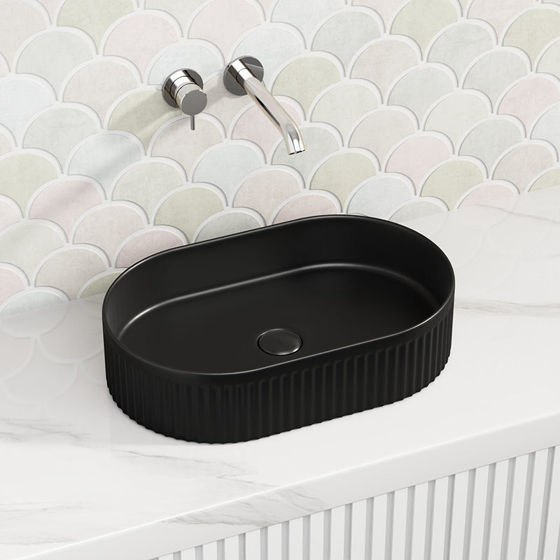 500X320X120Mm Oval Above Counter Ceramic Basin Matt Black White Basins