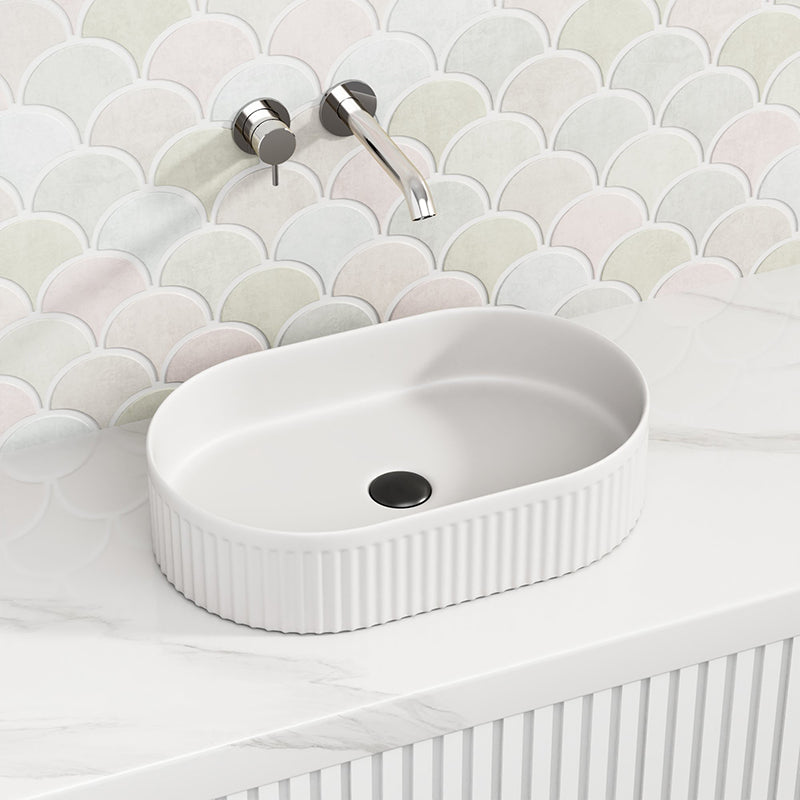 500X320X120Mm Oval Above Counter Ceramic Basin Matt White Basins