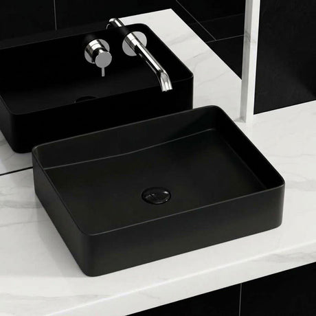Infinity Ceramic Basin Above Counter Rectangular 480x370x110mm - Matt Black/White