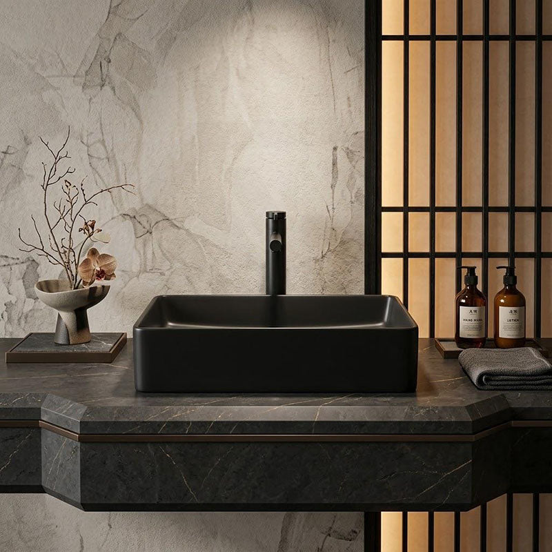 Infinity Ceramic Basin Above Counter Rectangular 480x370x110mm - Matt Black/White