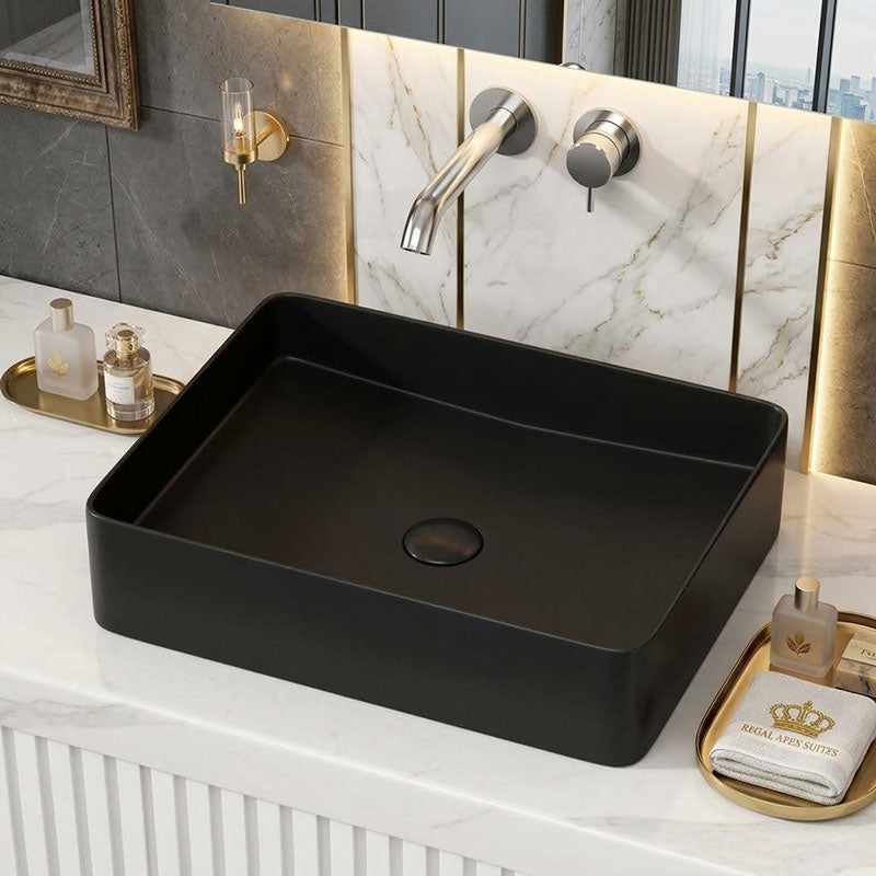 Infinity Ceramic Basin Above Counter Rectangular 480x370x110mm - Matt Black/White