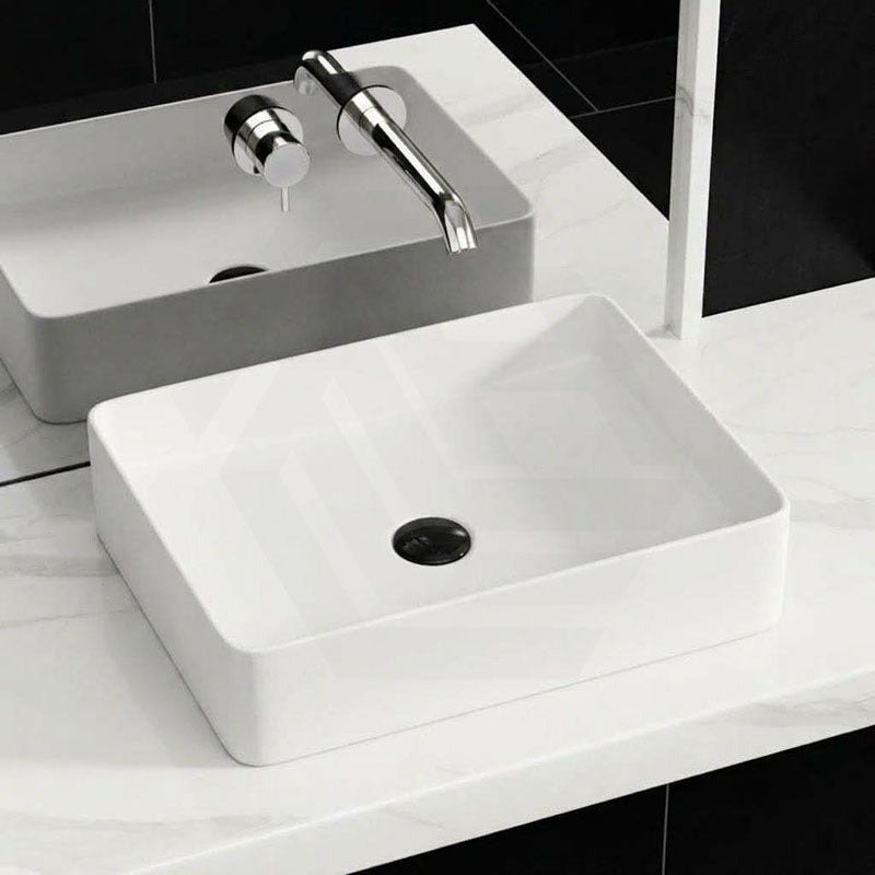 Infinity Ceramic Basin Above Counter Rectangular 480x370x110mm - Matt Black/White