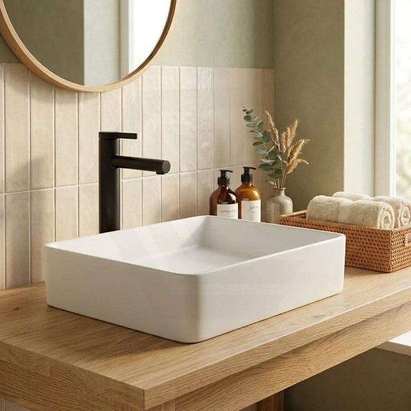 Infinity Ceramic Basin Above Counter Rectangular 480x370x110mm - Matt Black/White