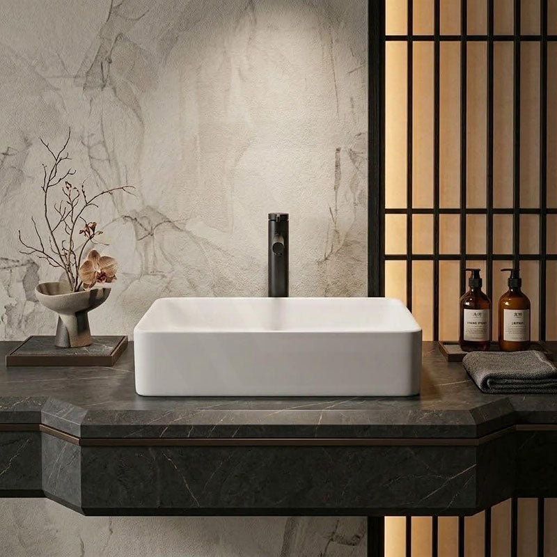 Infinity Ceramic Basin Above Counter Rectangular 480x370x110mm - Matt Black/White