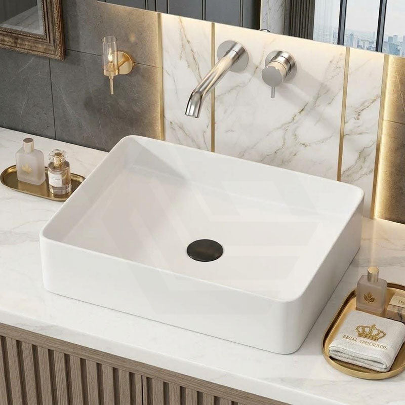 Infinity Ceramic Basin Above Counter Rectangular 480x370x110mm - Matt Black/White