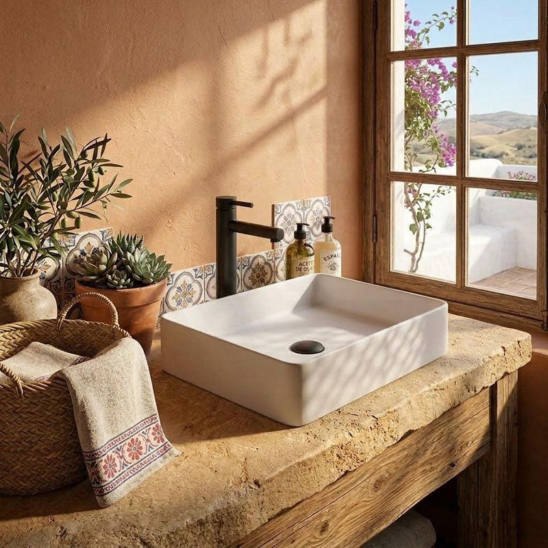 Infinity Ceramic Basin Above Counter Rectangular 480x370x110mm - Matt Black/White
