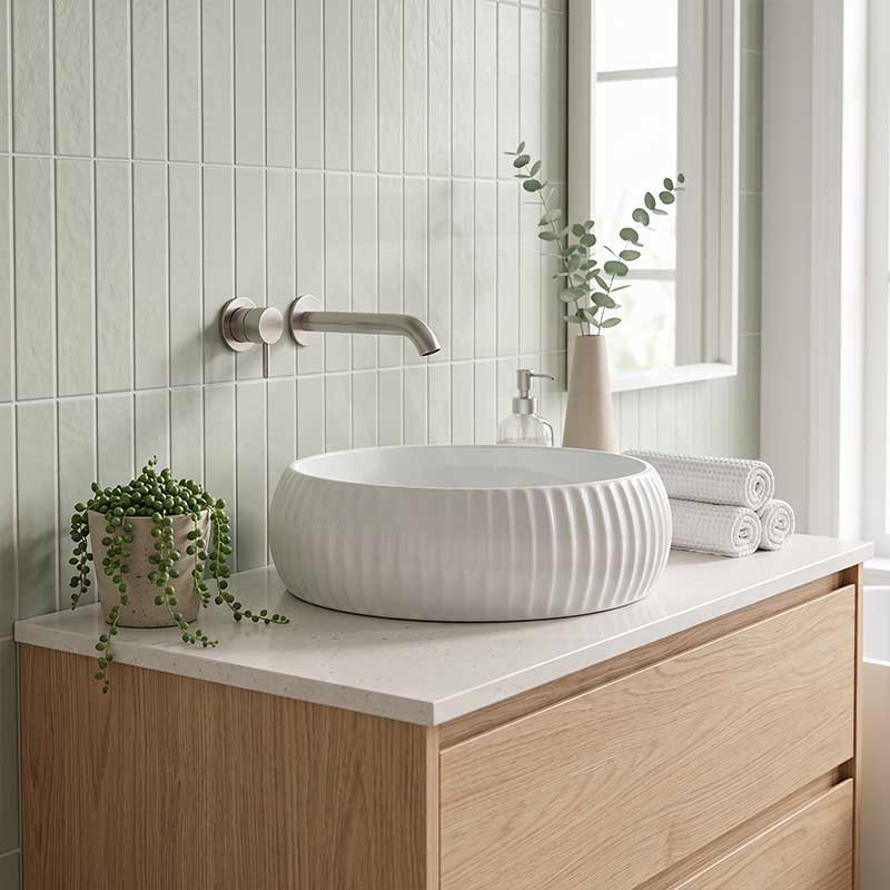 Round Above Counter Ceramic Basin 420x420x135mm - Gloss White/ Matt White