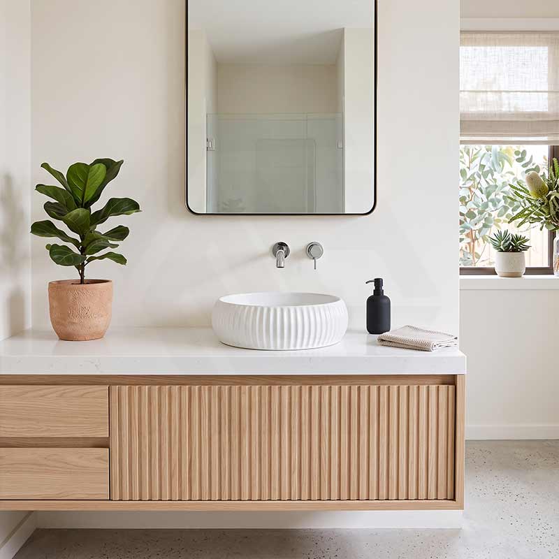 Round Above Counter Ceramic Basin 420x420x135mm - Gloss White/ Matt White