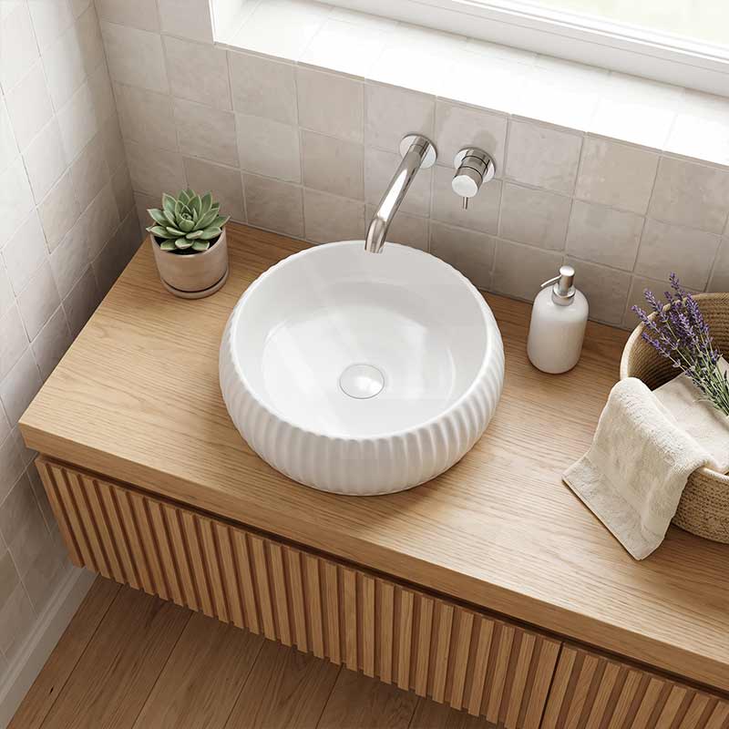 Round Above Counter Ceramic Basin 420x420x135mm - Gloss White/ Matt White