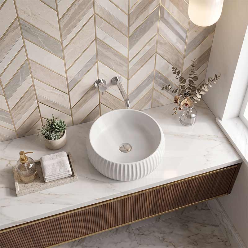 Round Above Counter Ceramic Basin 420x420x135mm - Gloss White/ Matt White