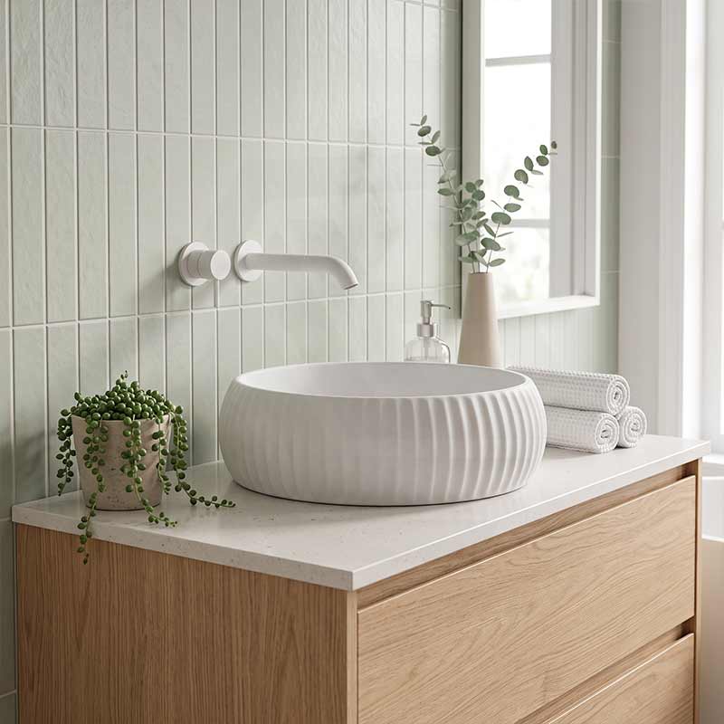 Round Above Counter Ceramic Basin 420x420x135mm - Gloss White/ Matt White