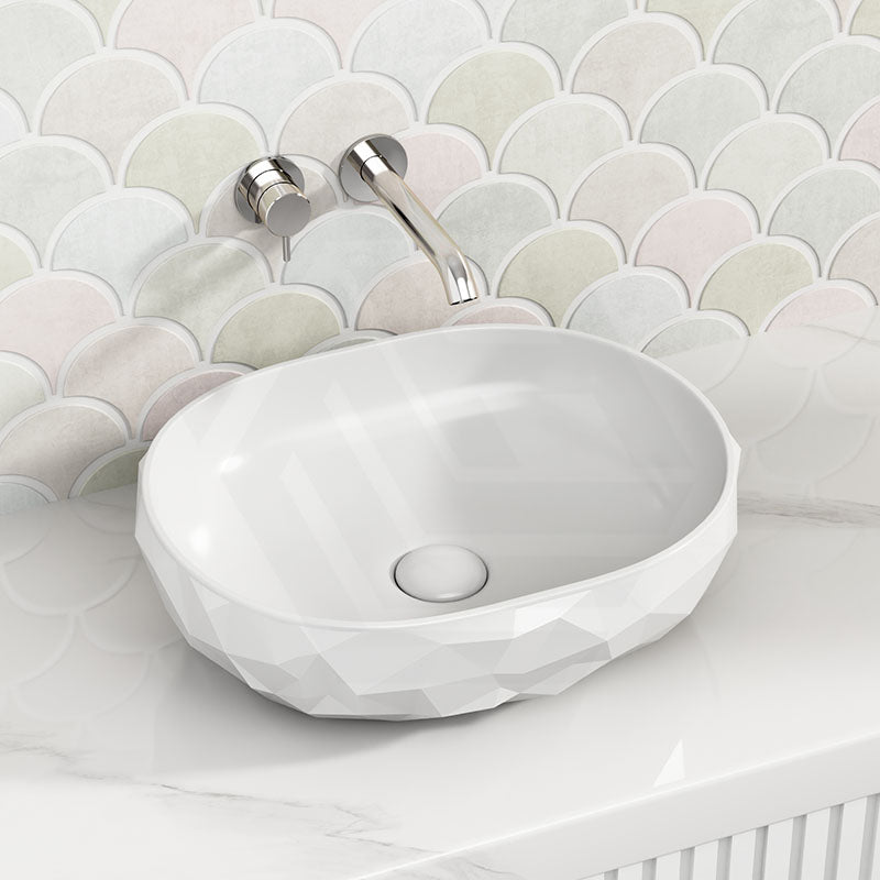 450x360x140mm Oval Above Counter Ceramic Basin Gloss White
