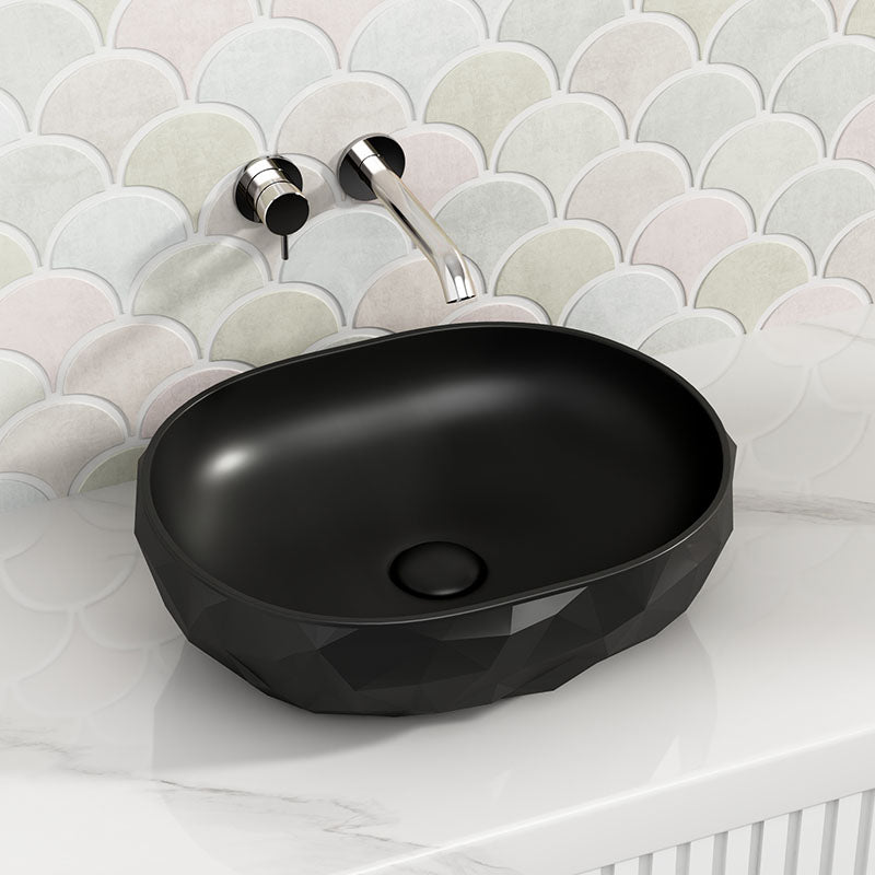 450x360x140mm Oval Above Counter Ceramic Basin Matt Black