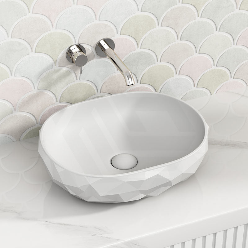 450x360x140mm Oval Above Counter Ceramic Basin Matt White