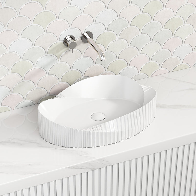 600X385X135Mm Oval Above Counter Ceramic Basin Gloss White Basins