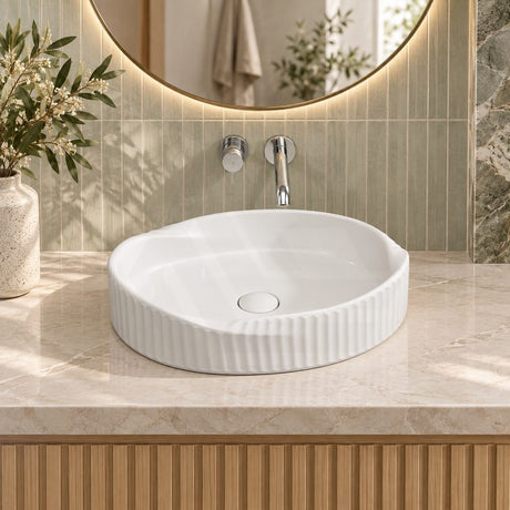 Special Shape Fluted Above Counter Ceramic Basin 600x385x135mm - Variant Colour