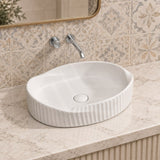 Special Shape Fluted Above Counter Ceramic Basin 600x385x135mm - Variant Colour