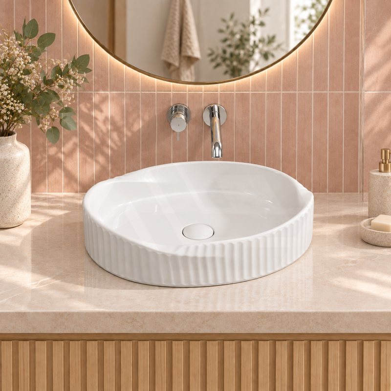 Special Shape Fluted Above Counter Ceramic Basin 600x385x135mm - Variant Colour