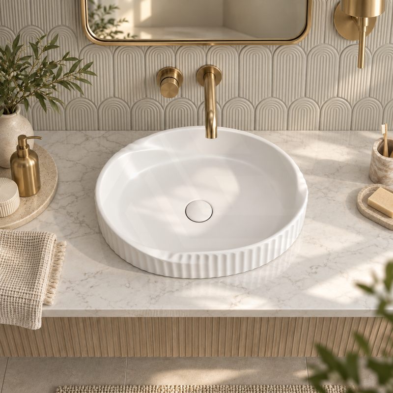 Special Shape Fluted Above Counter Ceramic Basin 600x385x135mm - Variant Colour