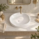 Special Shape Fluted Above Counter Ceramic Basin 600x385x135mm - Variant Colour
