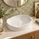 Special Shape Fluted Above Counter Ceramic Basin 600x385x135mm - Variant Colour