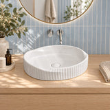 Special Shape Fluted Above Counter Ceramic Basin 600x385x135mm - Variant Colour