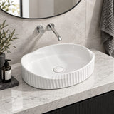 Special Shape Fluted Above Counter Ceramic Basin 600x385x135mm - Variant Colour
