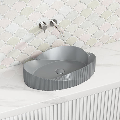 600X385X135Mm Oval Above Counter Ceramic Basin Grey Basins