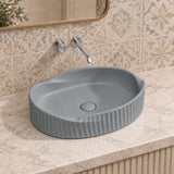 Special Shape Fluted Above Counter Ceramic Basin 600x385x135mm - Variant Colour