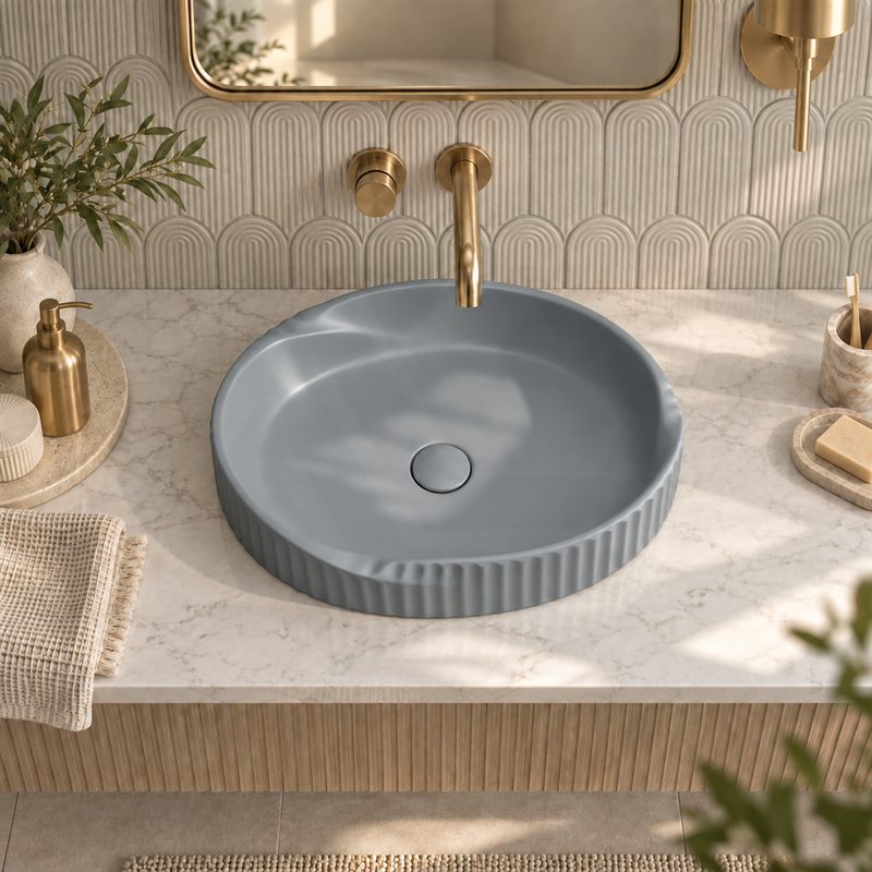 Special Shape Fluted Above Counter Ceramic Basin 600x385x135mm - Variant Colour