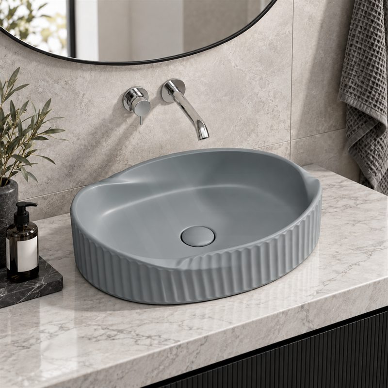 Special Shape Fluted Above Counter Ceramic Basin 600x385x135mm - Variant Colour
