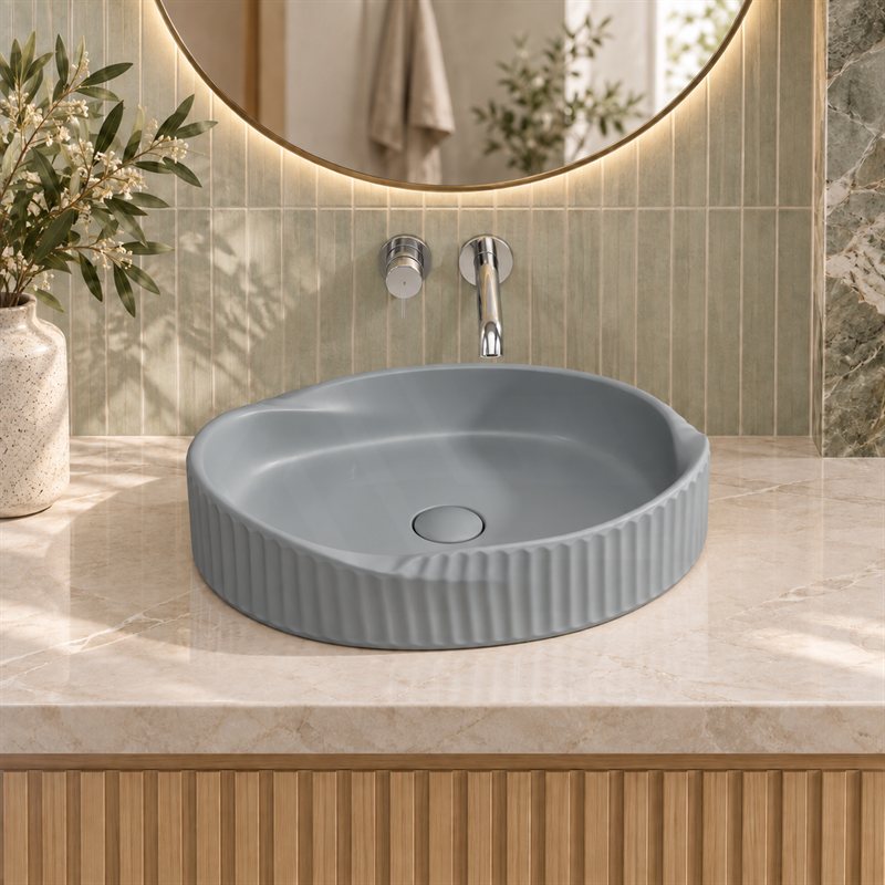 Special Shape Fluted Above Counter Ceramic Basin 600x385x135mm - Variant Colour
