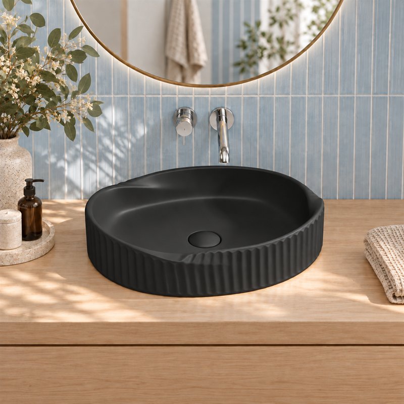 Special Shape Fluted Above Counter Ceramic Basin 600x385x135mm - Variant Colour