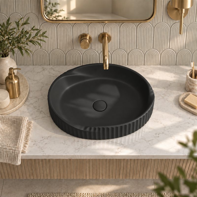 Special Shape Fluted Above Counter Ceramic Basin 600x385x135mm - Variant Colour