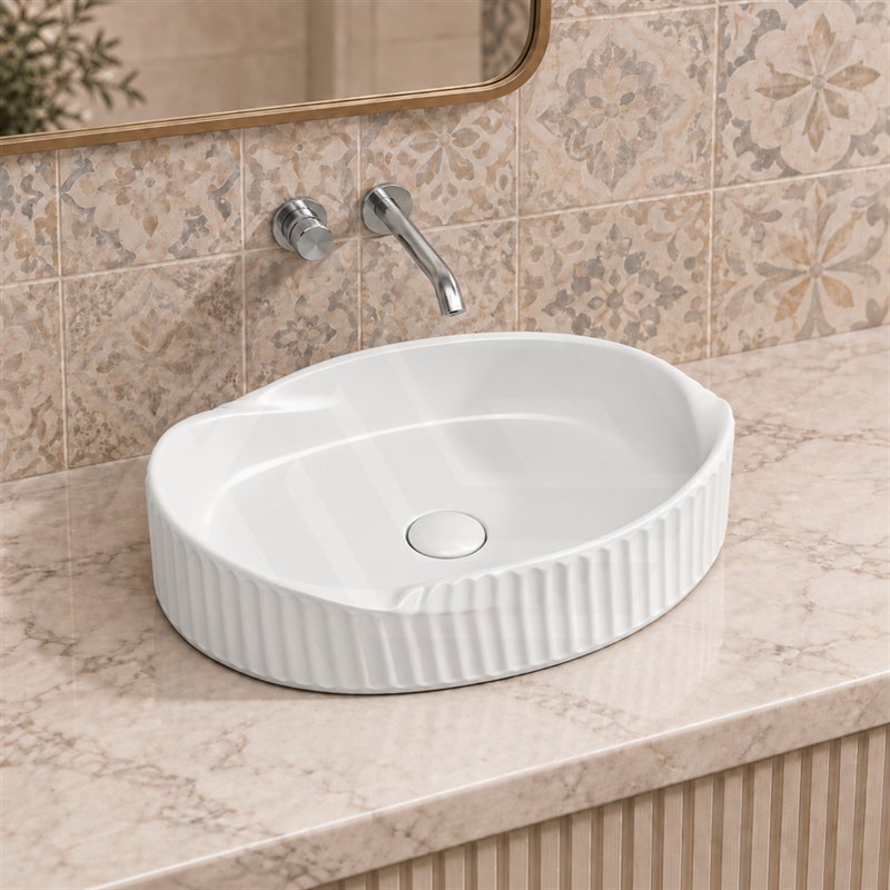 Special Shape Fluted Above Counter Ceramic Basin 600x385x135mm - Variant Colour