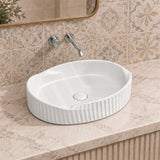 Special Shape Fluted Above Counter Ceramic Basin 600x385x135mm - Variant Colour