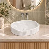 Special Shape Fluted Above Counter Ceramic Basin 600x385x135mm - Variant Colour