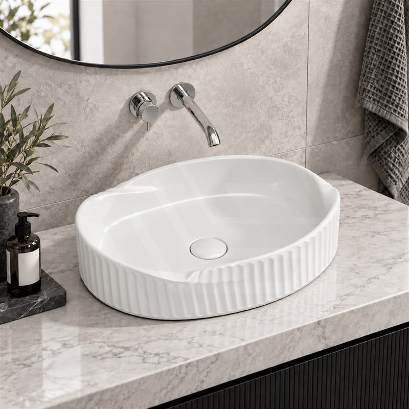 Special Shape Fluted Above Counter Ceramic Basin 600x385x135mm - Variant Colour