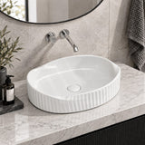 Special Shape Fluted Above Counter Ceramic Basin 600x385x135mm - Variant Colour