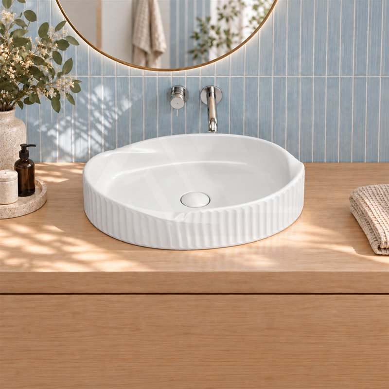 Special Shape Fluted Above Counter Ceramic Basin 600x385x135mm - Variant Colour