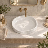 Special Shape Fluted Above Counter Ceramic Basin 600x385x135mm - Variant Colour