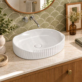 Special Shape Fluted Above Counter Ceramic Basin 600x385x135mm - Variant Colour