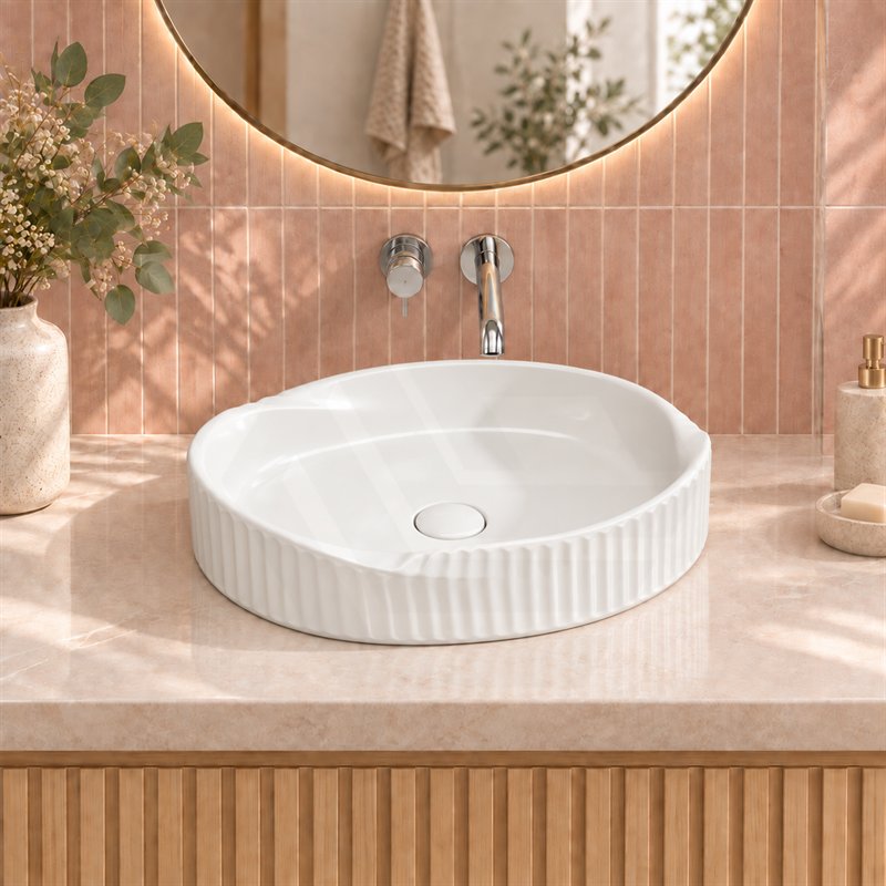 Special Shape Fluted Above Counter Ceramic Basin 600x385x135mm - Variant Colour