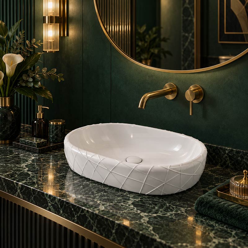 Oval Curved Design Above Counter Ceramic Basin 600x390x135mm - In Various Colour