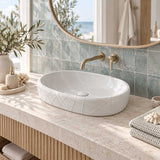 Oval Curved Design Above Counter Ceramic Basin 600x390x135mm - In Various Colour