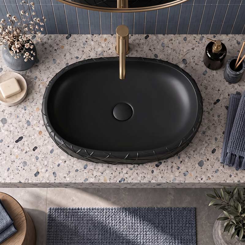 Oval Curved Design Above Counter Ceramic Basin 600x390x135mm - In Various Colour