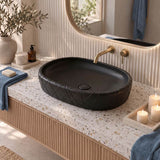 Oval Curved Design Above Counter Ceramic Basin 600x390x135mm - In Various Colour