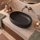 Oval Curved Design Above Counter Ceramic Basin 600x390x135mm - In Various Colour