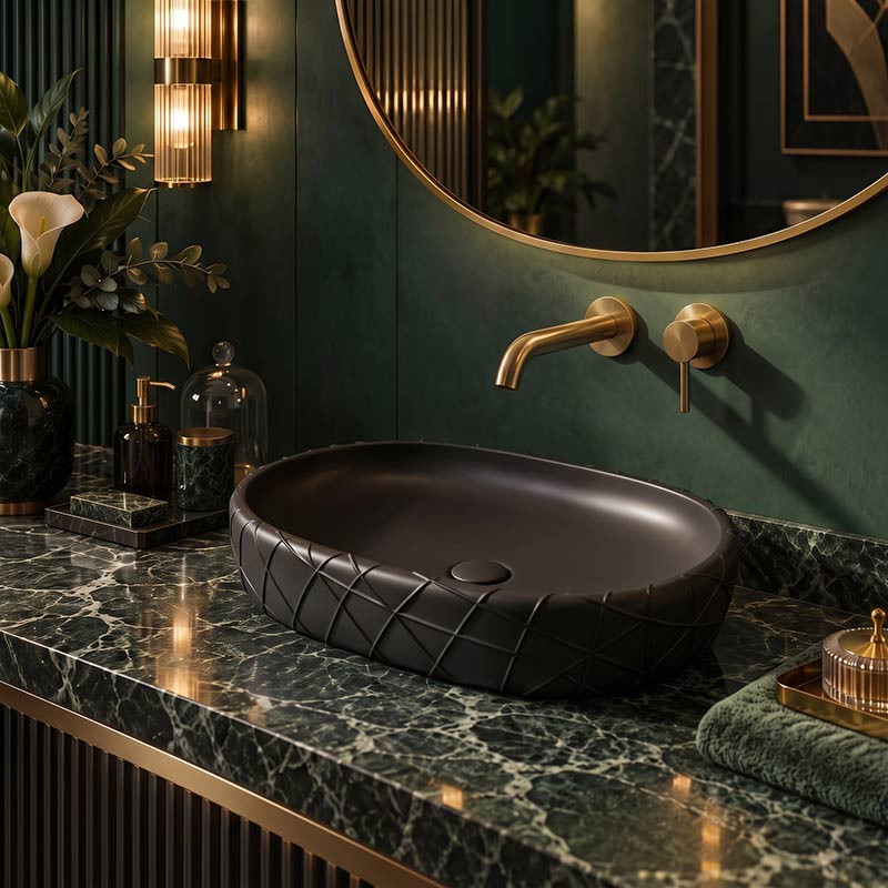 Oval Curved Design Above Counter Ceramic Basin 600x390x135mm - In Various Colour